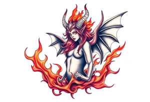 Female demon in the flame tattoo idea