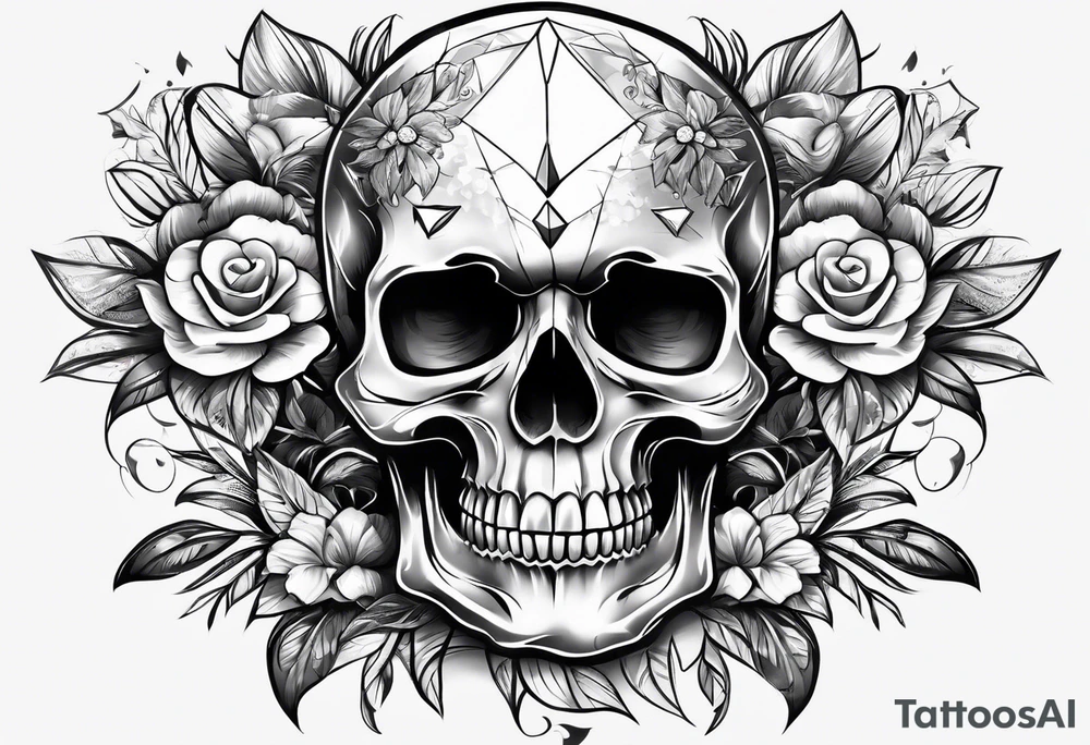 Skull with diamond teeth on the knee tattoo idea