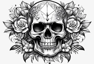 Skull with diamond teeth on the knee tattoo idea