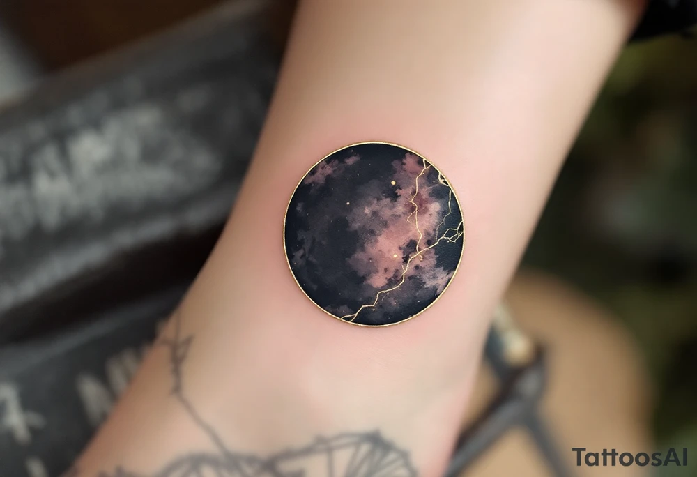 A solid black circle with a thin gold outline, evoking elegance and strength. tattoo idea