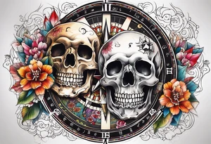 Compass wonderland skulls tattoo idea