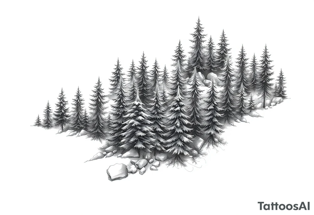 Coniferous forest tattoo sleeve black and gray tattoo idea Coniferous forest tattoo sleeve black and gray tattoo idea