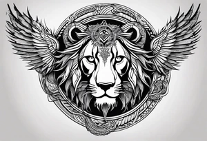Ouroboros with in center a lion with burned wings tattoo idea