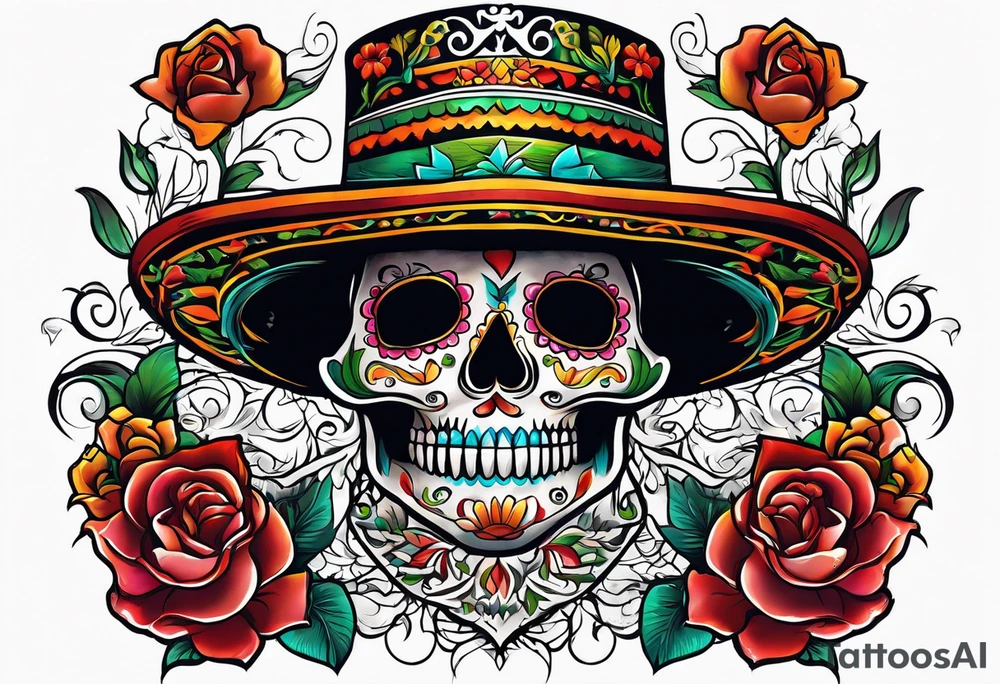 Mexico day of dead  man standing
 drink horizontal tattoo idea