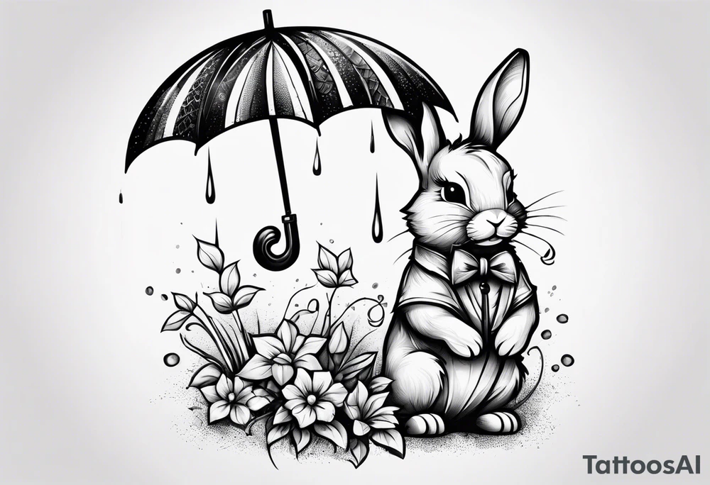 Wounded bunny with an umbrella with a bow on it tattoo idea Wounded bunny with an umbrella with a bow on it tattoo idea