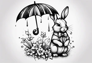 Wounded bunny with an umbrella with a bow on it tattoo idea