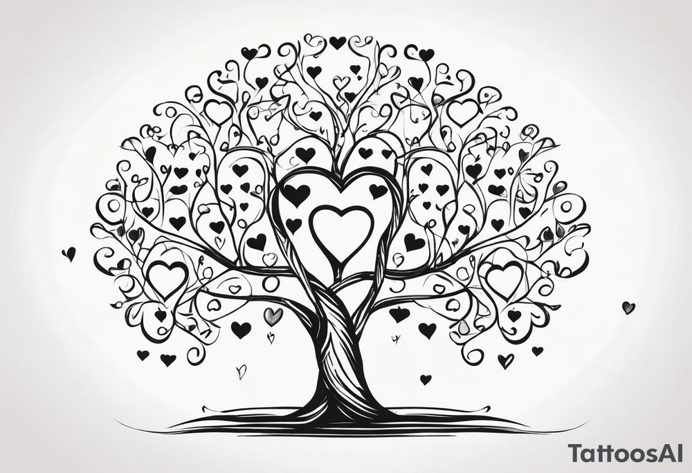Family tree with  hearts for each person tattoo idea