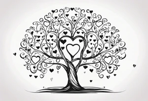 Family tree with  hearts for each person tattoo idea