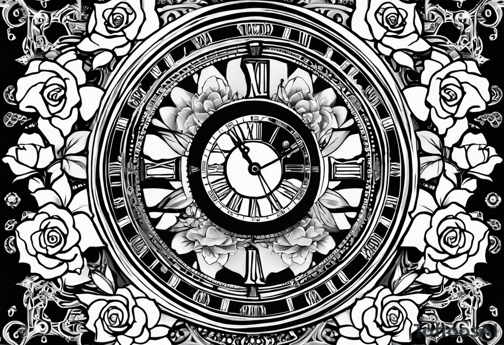 I want a design to print on t-shirts. The design is an hourglass with a wristwatch in the middle with Amazigh numbers, and this watch is surrounded by planets and Ashulk roses,
tattoo for all arms. tattoo idea