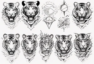Tiger cub sleeve tattoo with lightning and the sun
Forearm sleeve tattoo idea