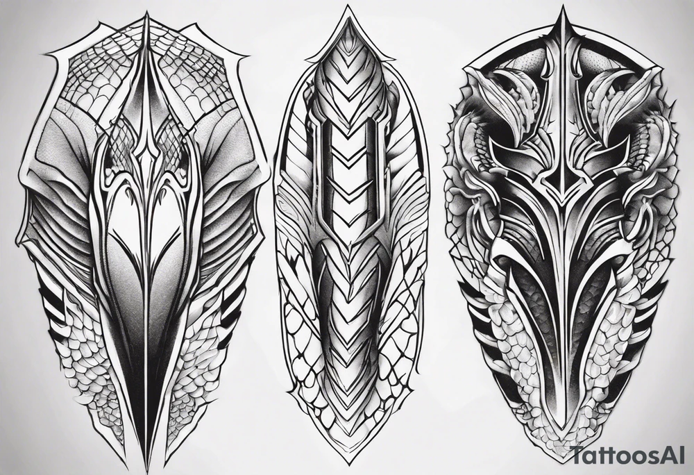 Dragonscale Leg armor symmetrical tattoo idea