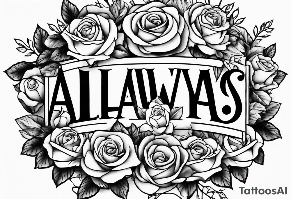 The word Always surrounded by roses tattoo idea