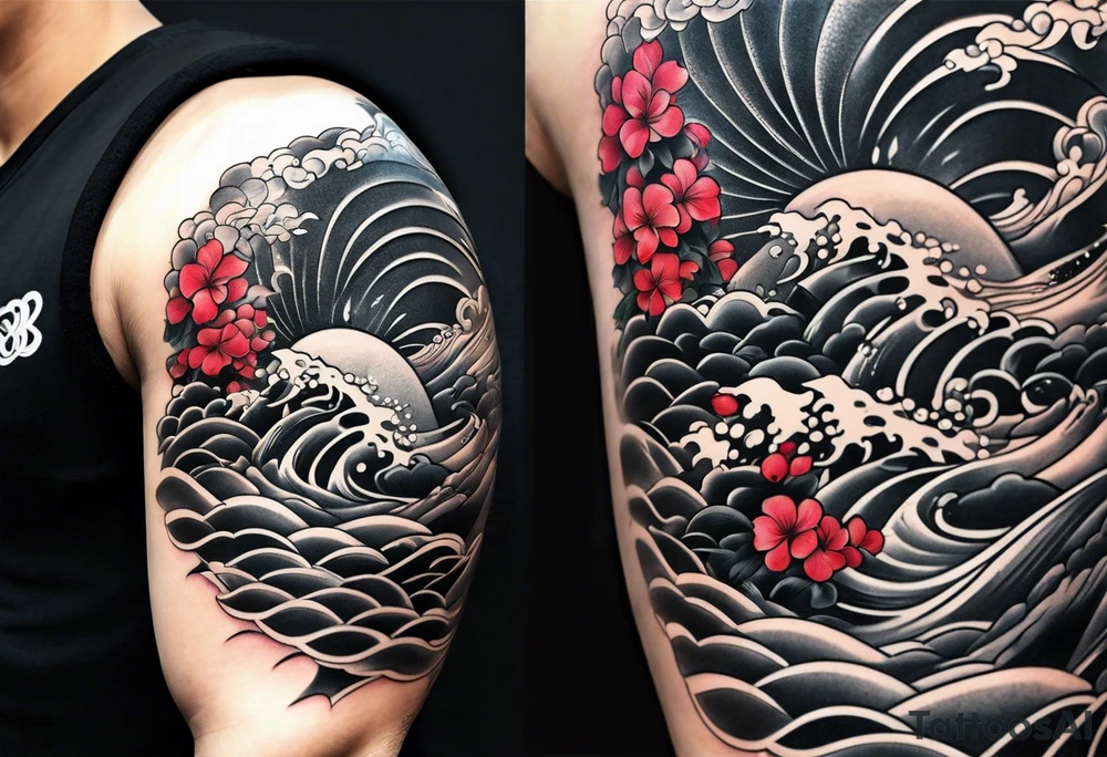 japanese sleeve tattoo with swirly elements tattoo idea