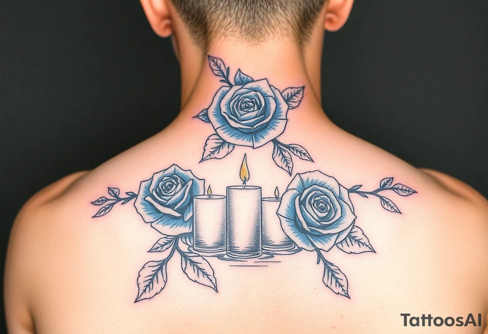 Blue roses, candles, water tattoo idea