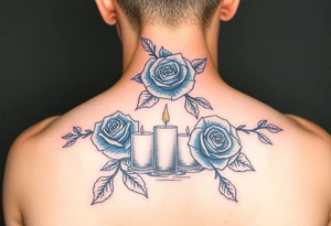 Blue roses, candles, water tattoo idea