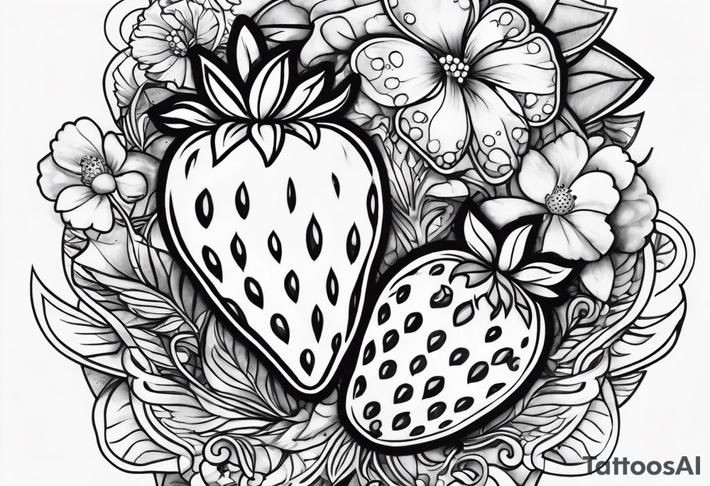 One Strawberry new school tattoo idea