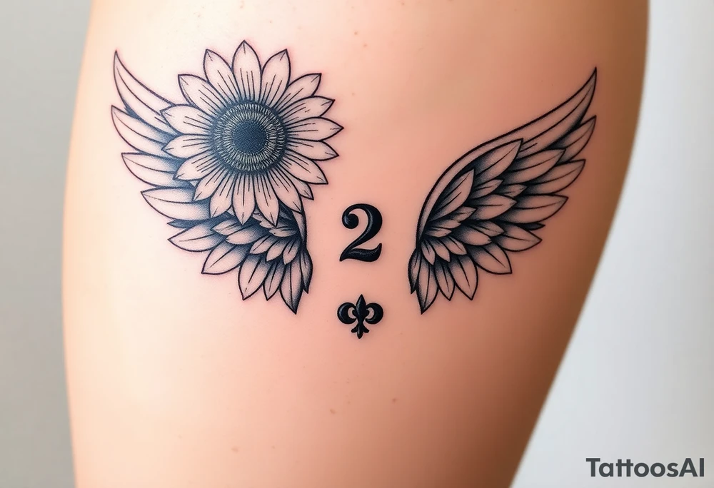 sunflower, wings, or halo with a 2 of clubs tattoo idea