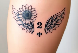 sunflower, wings, or halo with a 2 of clubs tattoo idea