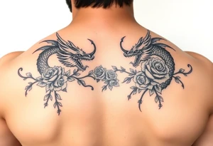 Dragons with roses and vines tattoo idea