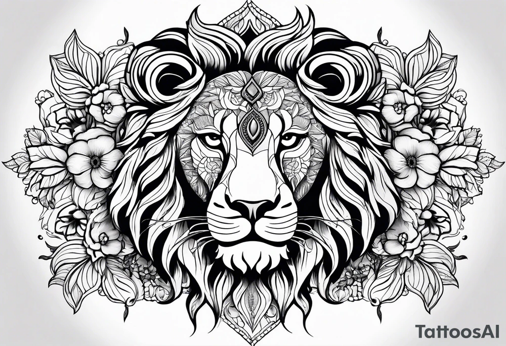 Lion mandala flowers tattoo idea
