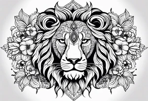 Lion mandala flowers tattoo idea