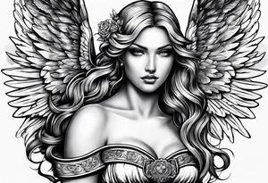 angel with name tag which says Dennet tattoo idea
