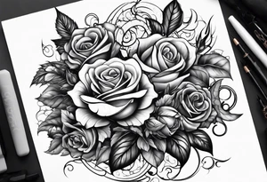 biomechanical sleeve with vines and roses tattoo idea