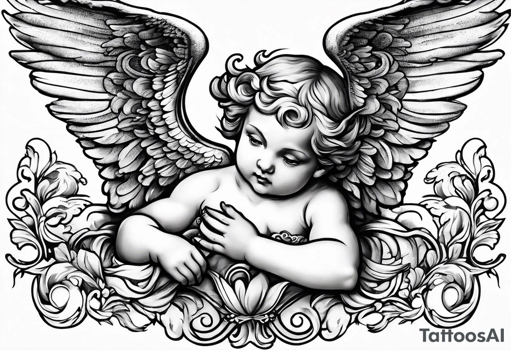 Flying Cherub renaissance style tattoo idea