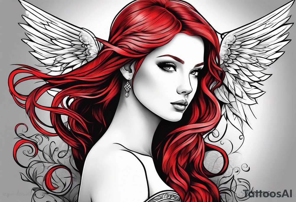 beautiful red hair angel girl tattoo idea