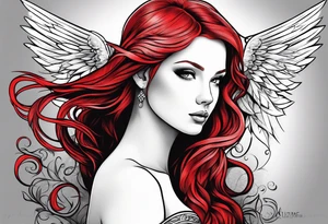 beautiful red hair angel girl tattoo idea