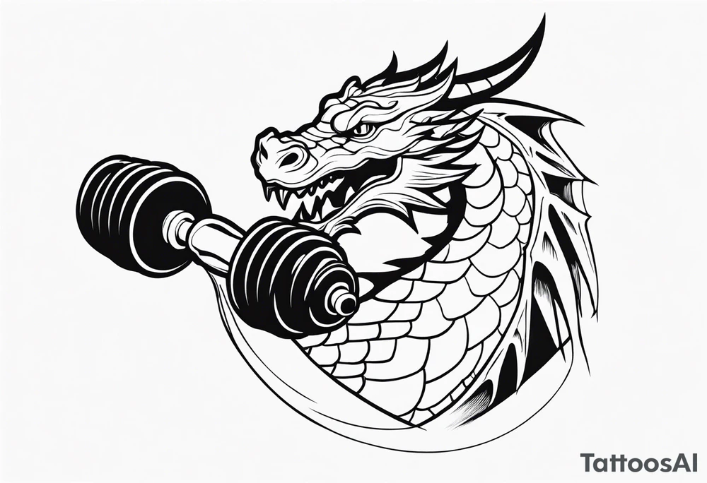 Dragon biting a dumbbell tattoo idea