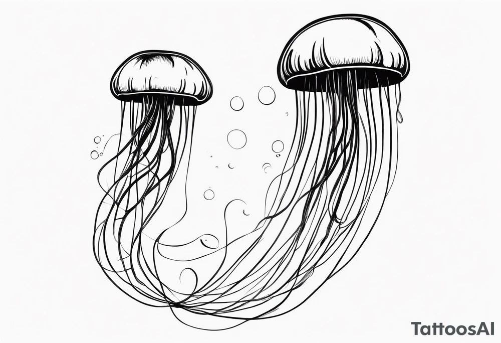 jellyfish with a small head and really long tentacles. Add clouds behind it like it’s floating in the sky tattoo idea