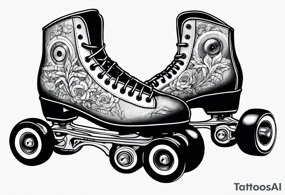 Pair of old school rollerskates speaker tattoo idea