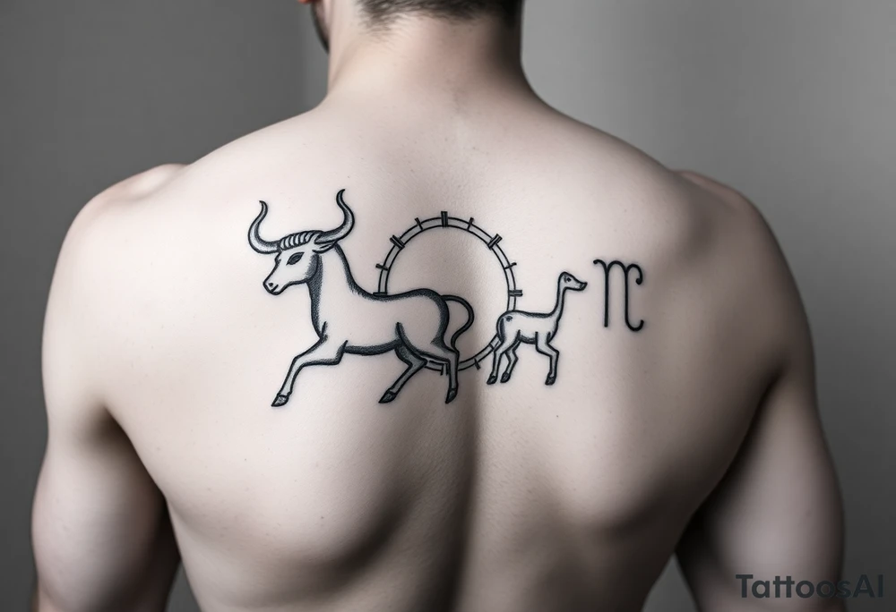 Male forearm combining Taurus and Aquarius tattoo idea