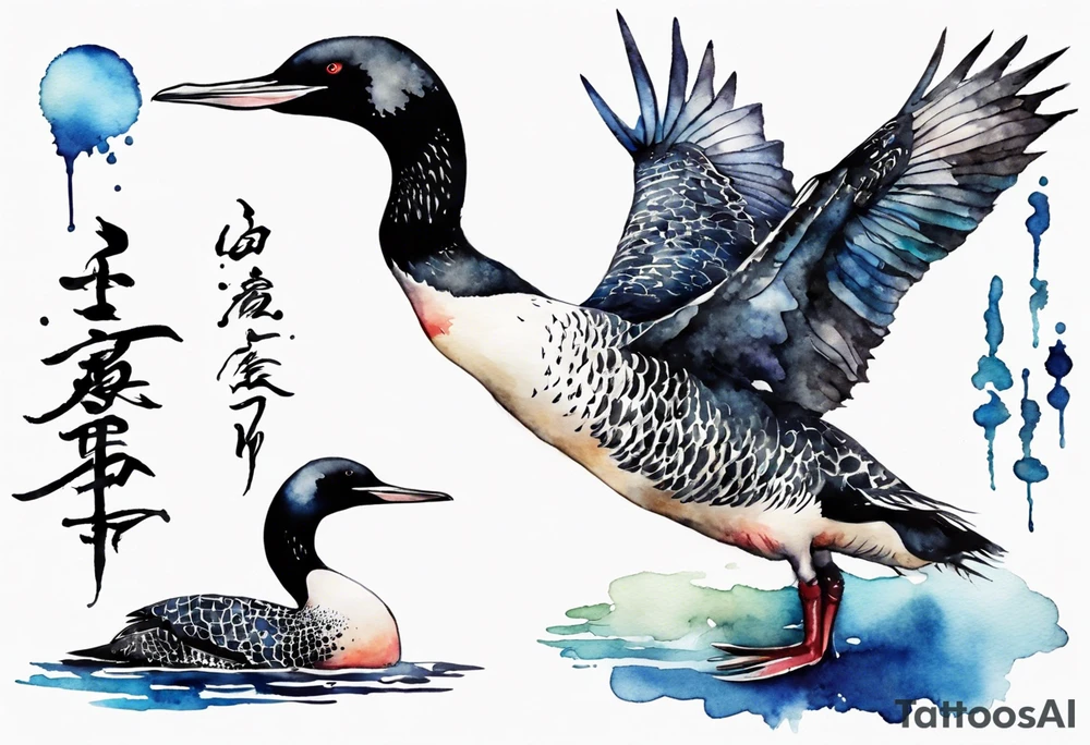 watercolor of a mystical loon tattoo idea