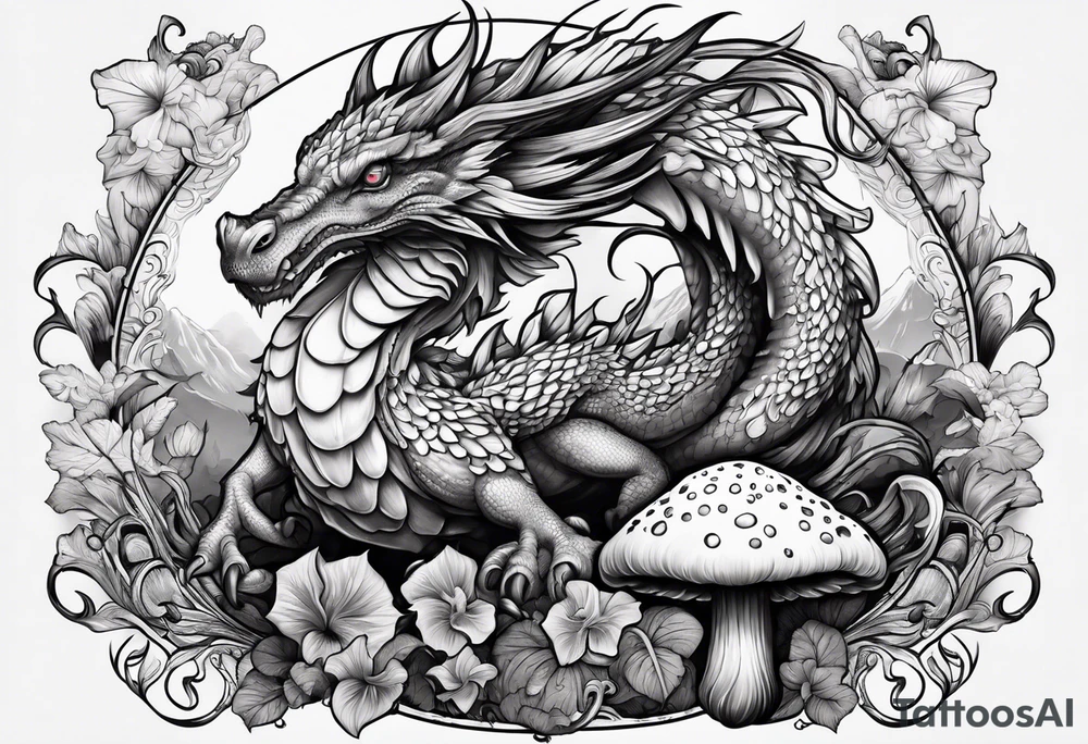 Mushroom dragon tattoo idea