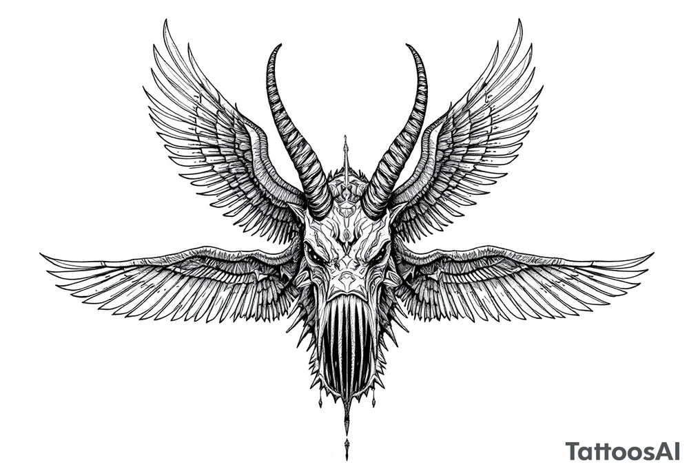 A hieroglyphic, depicting an ancient and gargantuan narwhal with horns protruding from its forehead and wings that resemble that of a falcons tattoo idea