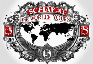 The world is yours from scarface movie with red letters 3d tattoo idea