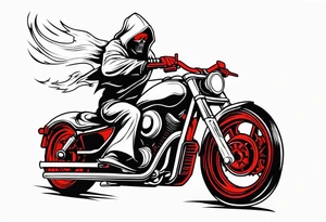 Grim Reaper on adventure motorcycle 
on fire with red glowing eyes tattoo idea