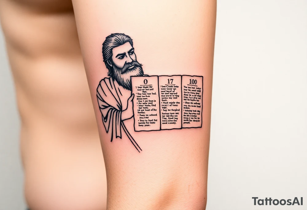 Moses holding the Ten Commandments sleeve tattoo idea