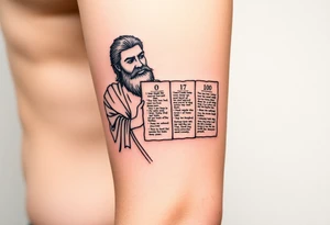 Moses holding the Ten Commandments sleeve tattoo idea