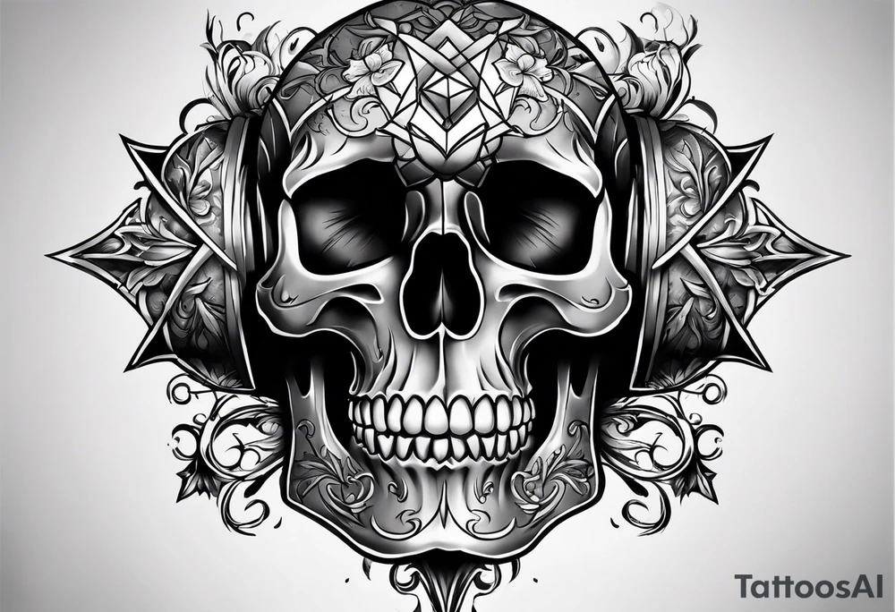 cross on top of a skull tattoo idea
