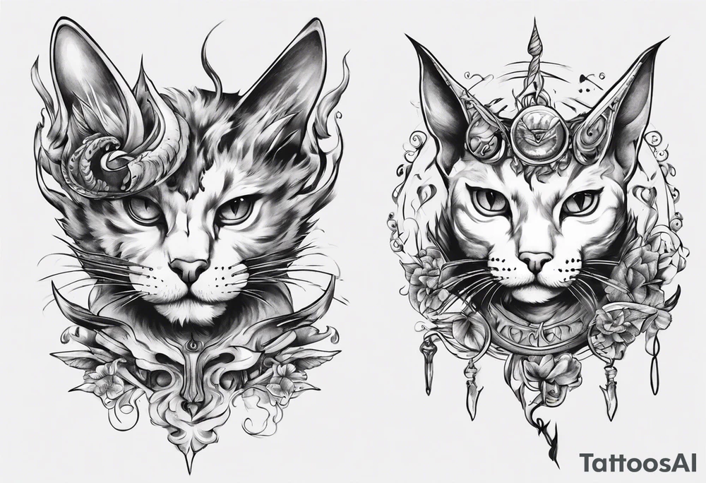 Cat with wings and horn tattoo idea