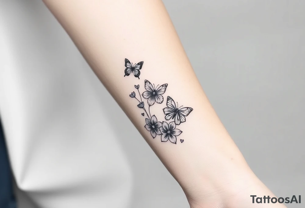 spring violet flowers and butterflies tattoo idea