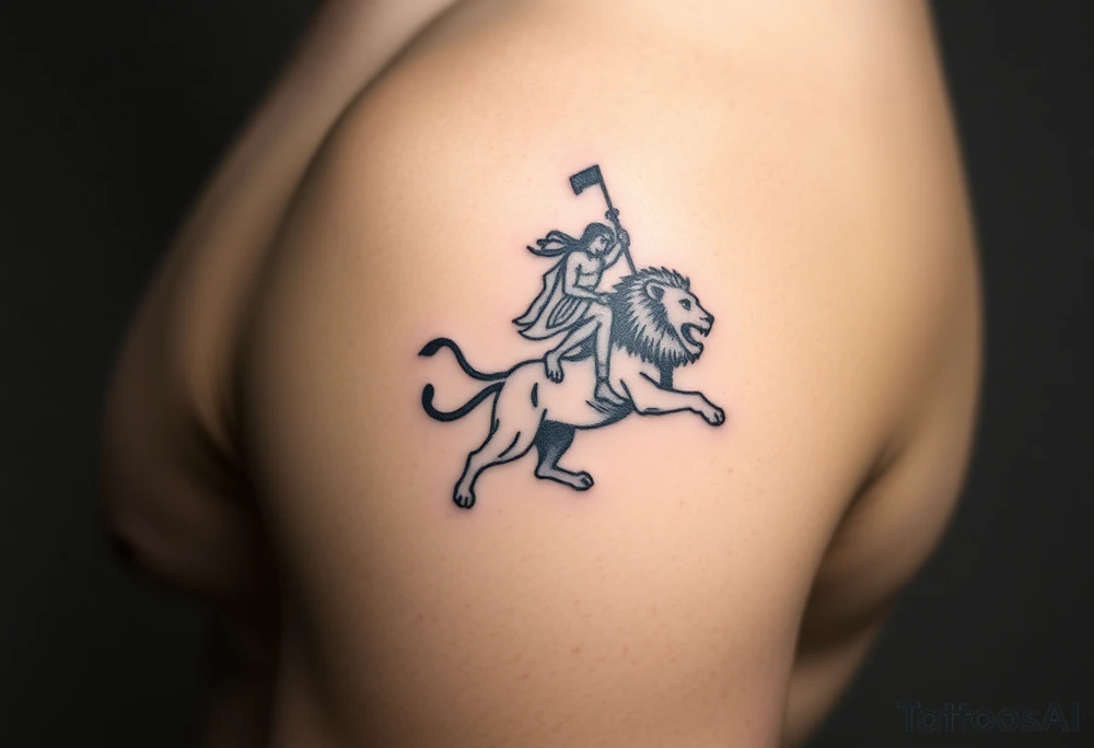 African warrior riding on top of lion into battle tattoo idea