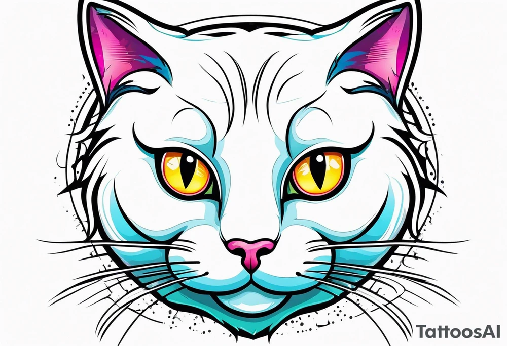 white cat crossed eyes tattoo idea
