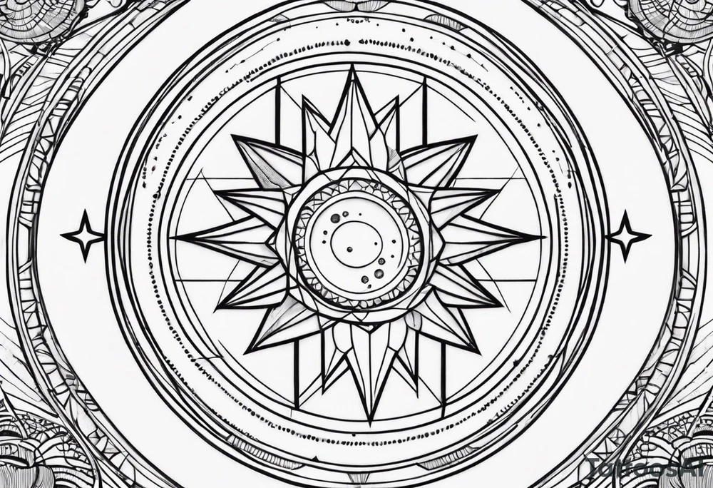 Fine line Moon phases with lines and stars vertical tattoo idea