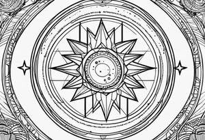 Fine line Moon phases with lines and stars vertical tattoo idea