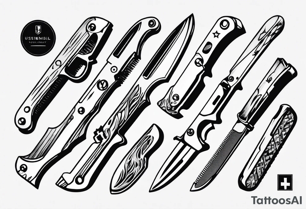 small delicate swiss army knife tattoo idea