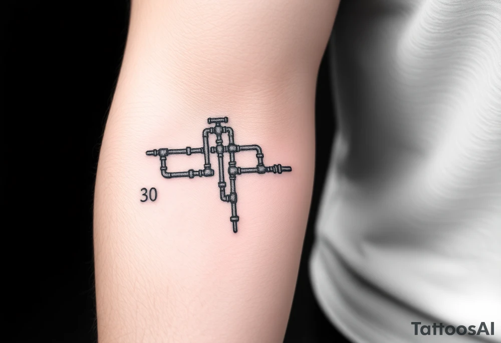 system of 30 thin curved plumbing pipes tattoo idea